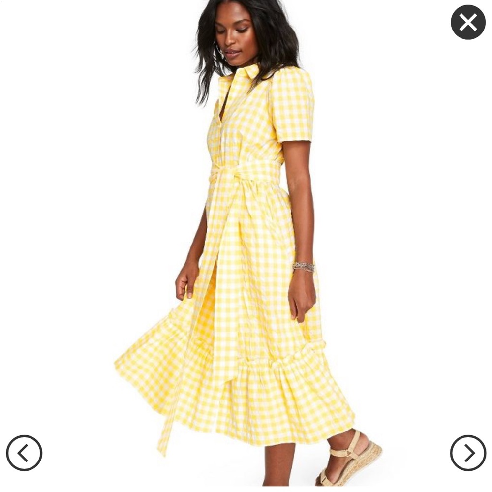 Women's Gingham Puff Sleeve Shirtdress - Picture 2 of 4